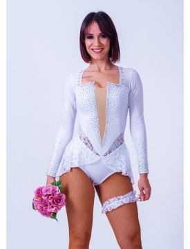 Bridal bodysuit with rhinestones and lace
