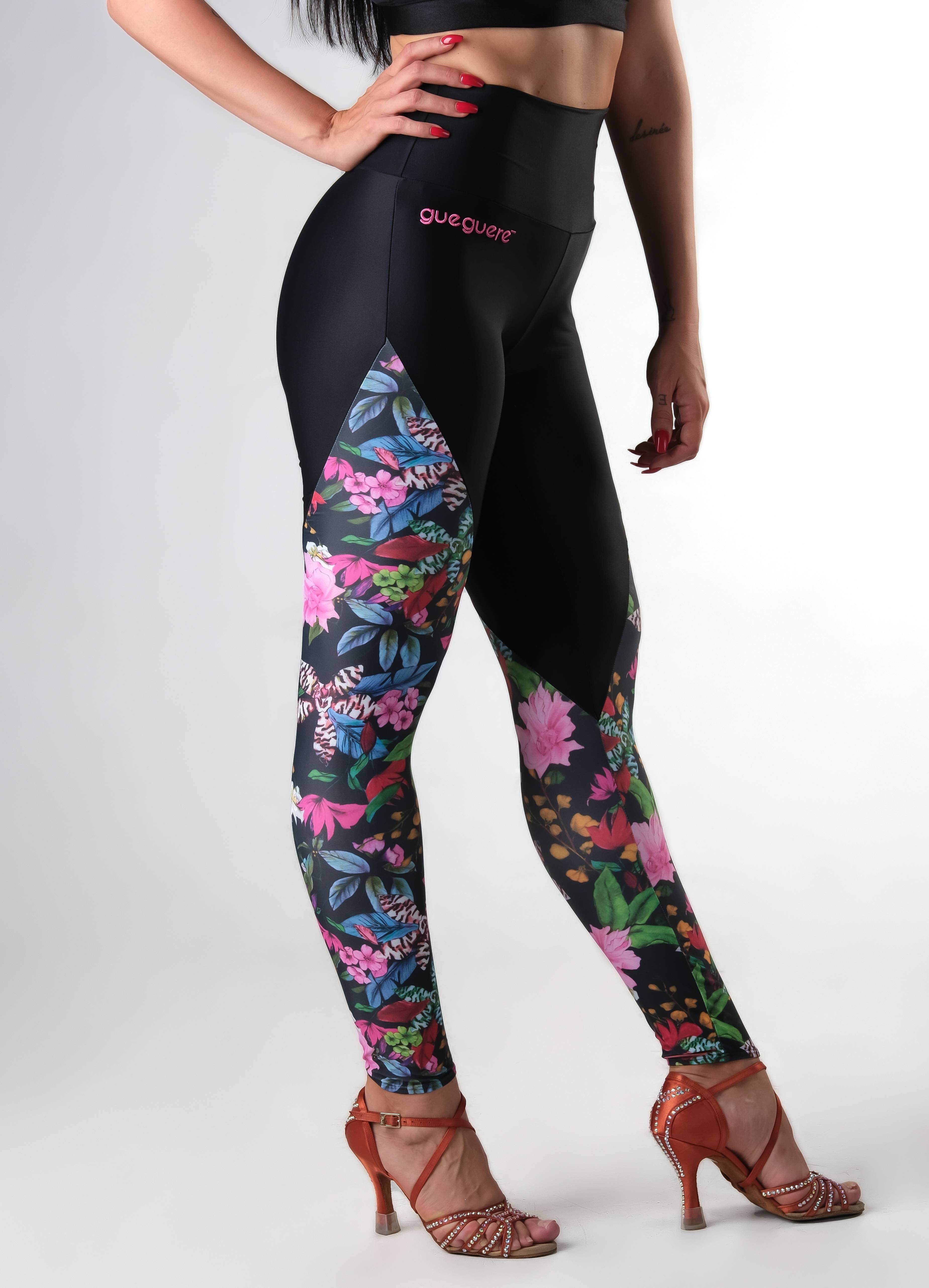 Fabletics Leggings size L Salar Legging Blueprint Floral Print Black Pink  High